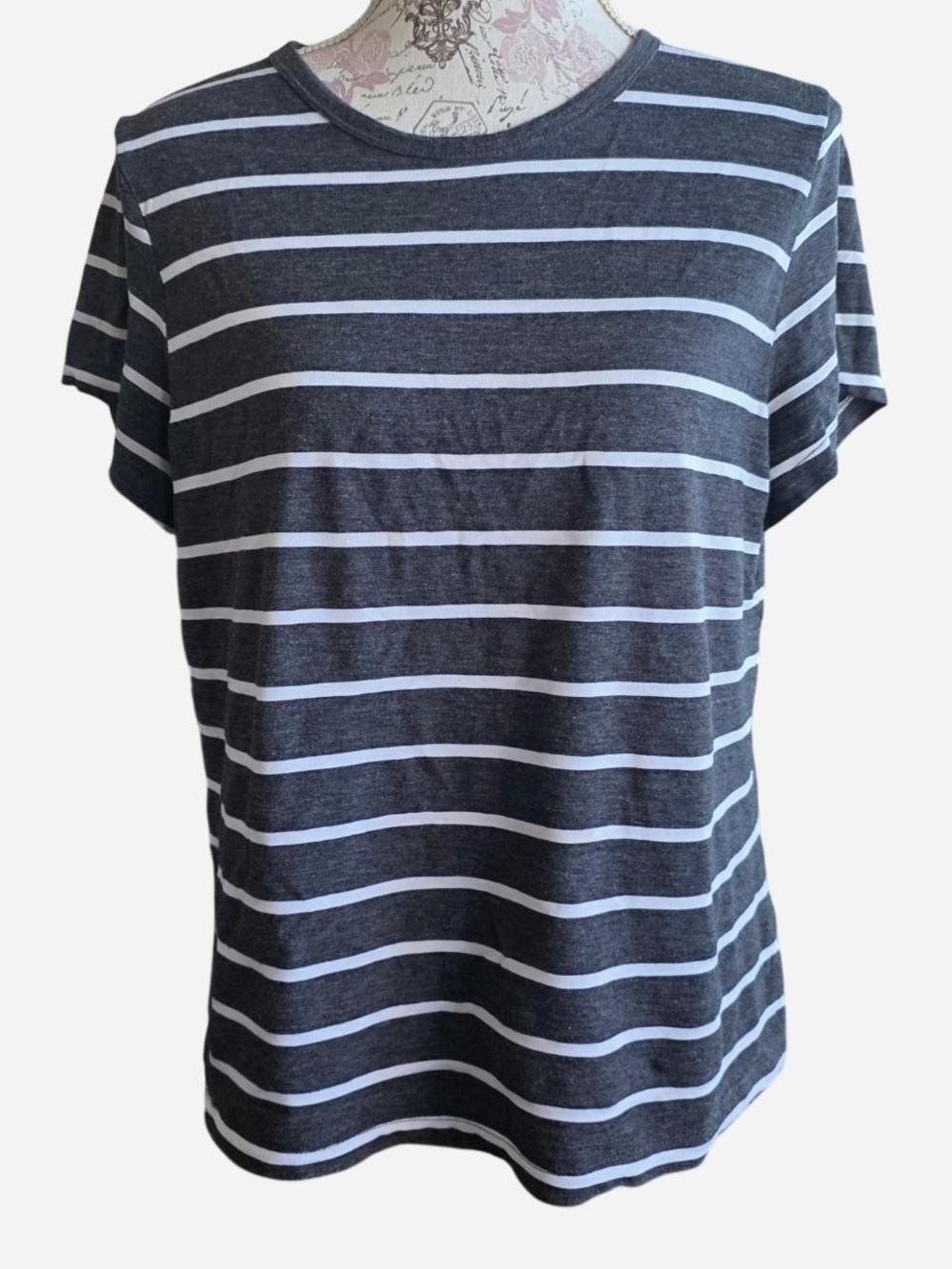 Time and Tru Charcoal and White Striped Short-Sleeve Tee